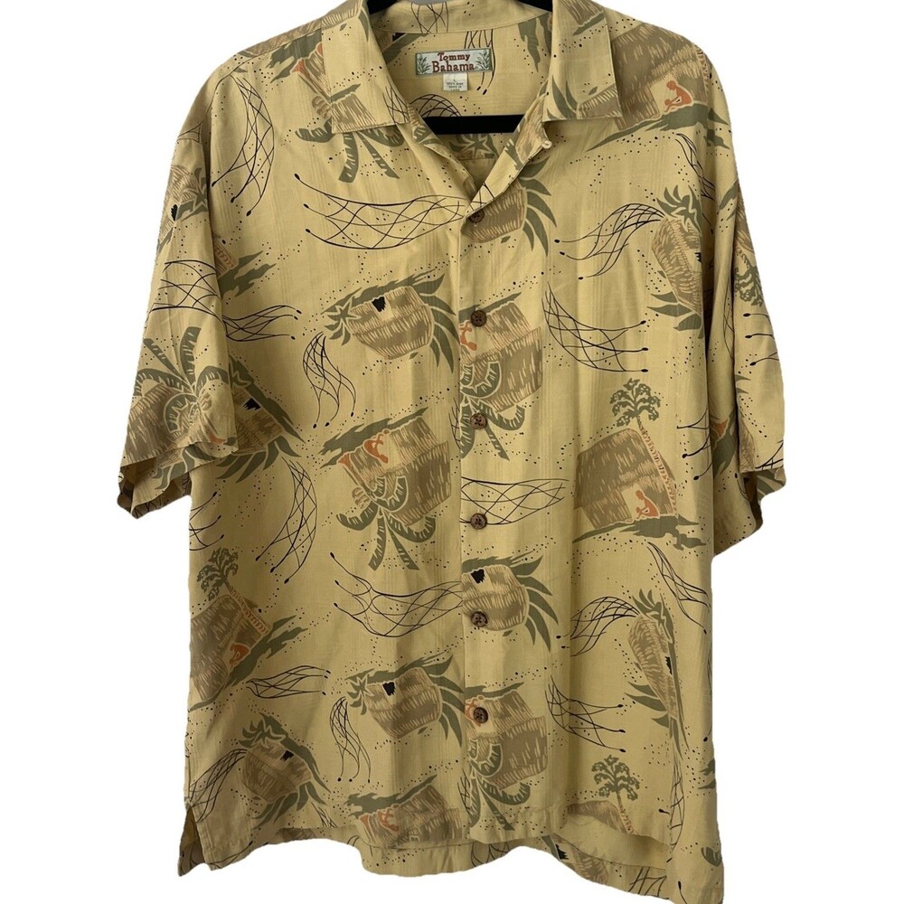Tommy Bahama Yellow Silk Hut Camp Shirt Size Large